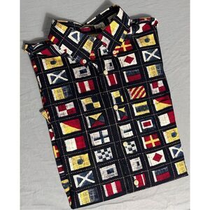 VTG Natural Issue Wrinkle Free Hawaiian Shirt Men XLT TALL Flags Design